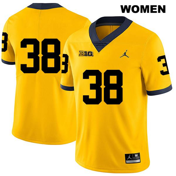 Women's NCAA Michigan Wolverines Geoffrey Reeves #38 No Name Yellow Jordan Brand Authentic Stitched Legend Football College Jersey GZ25E35FE